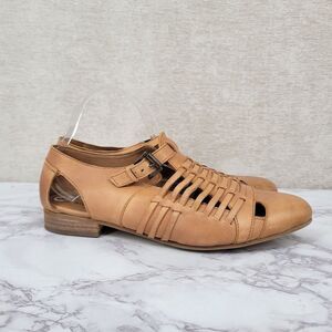 Coldwater Creek Tan Leather Woven Huarache Sandals Closed Toe